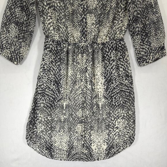 Vince Camuto Dress Womens 4 Gray Geometric Ruched Waist Tie Front Button Lined - Picture 4 of 13